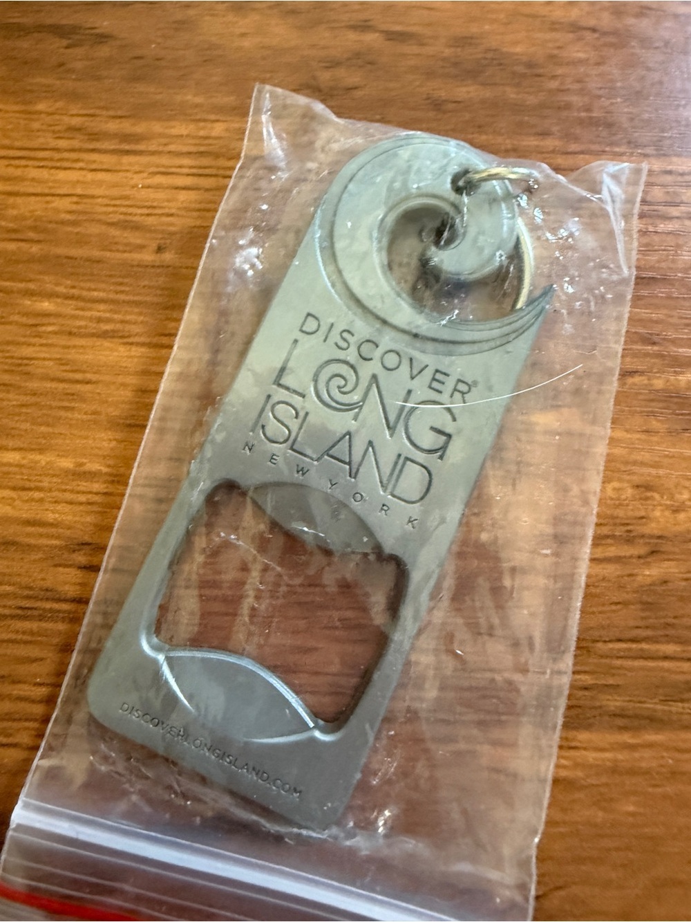 Discover Long Island Silver Bottle Opener Keychain